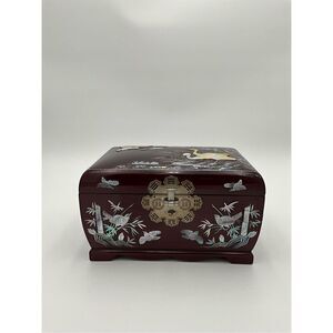 VINTAGE Mother Of Pearl Inlay Wooden Jewelry Box